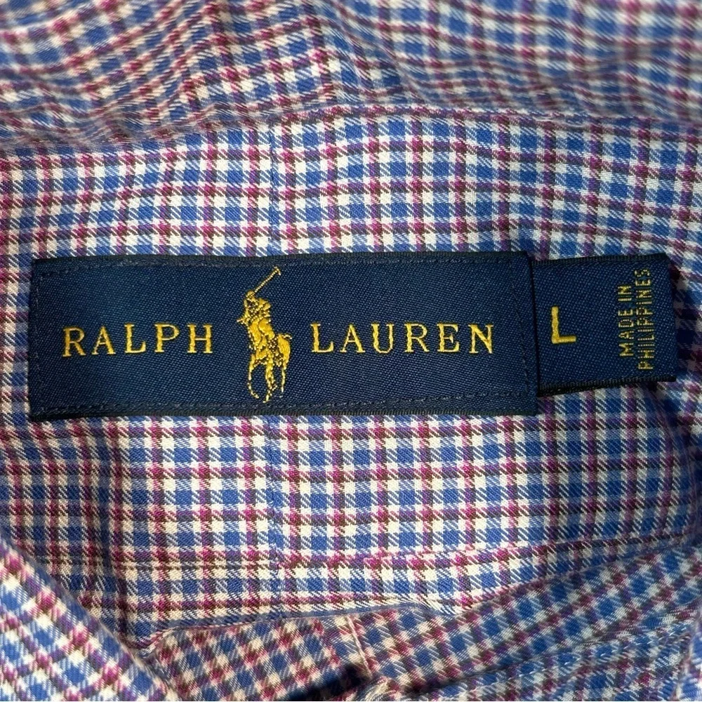 Ralph Lauren Long Sleeve Button Down Shirt Blue, Red and White Checkered Shirt L